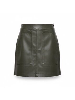Loft Petites Womens Dark Olive Faux Leather Mini Skirt Size 4P Chic